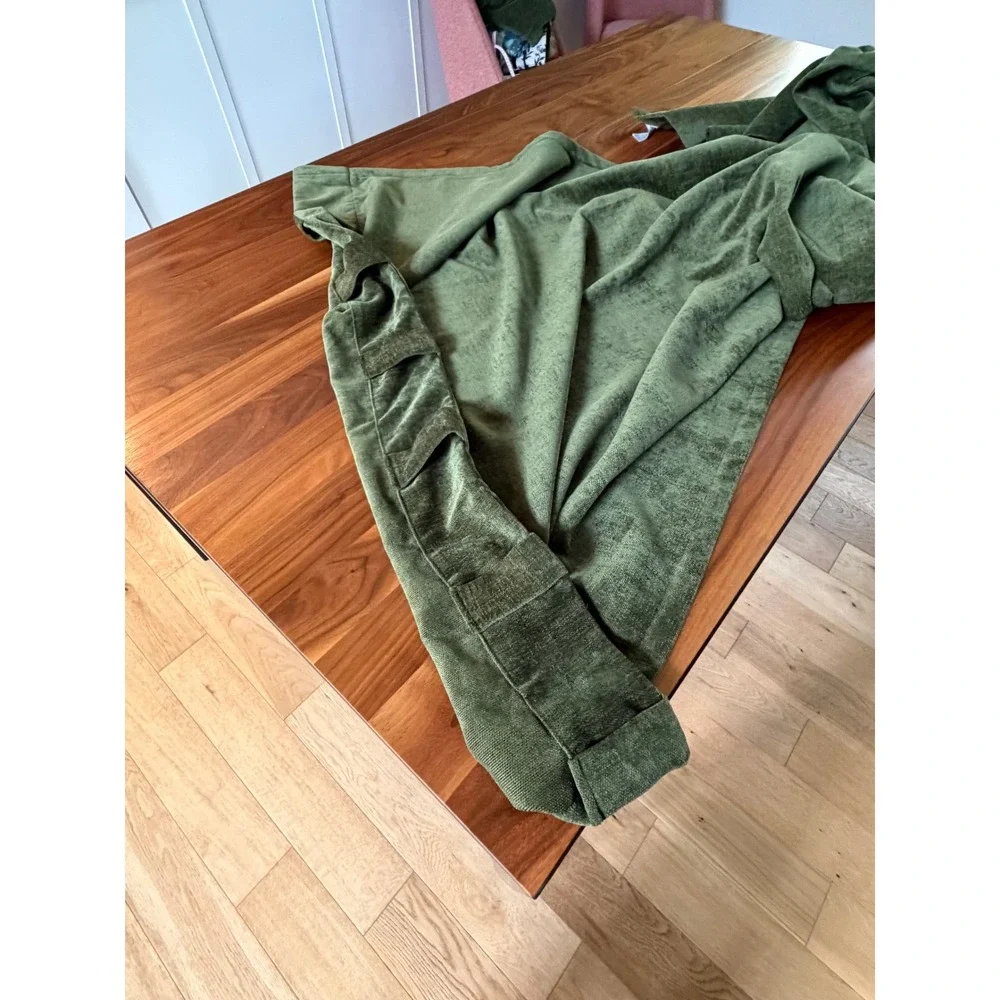 West Elm Worn Velvet Curtain Panels 48x96 Tarragon Green Set of Two